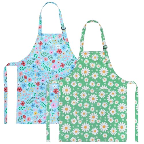 2 Pack Kids Apron, Cute Cooking Aprons, Waterproof Art Apron with Pockets, Toddler Painting Artist Apron Adjustable - color: Wildflowers and Daisies, size: 40*50cm