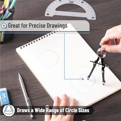 Mr. Pen- Professional Compass for Geometry, Extra Lead | Metal Compass Drawing Tool for Students, Drafting and Engineering, Technical Drawings, Circles and Geometry Projects - color: Black