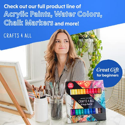 Crafts 4 All Acrylic Paint Set for Adults and Artists - 24 Pack of 12mL Paints with 3 Art Brushes, Non-Toxic Craft Paint for Easter Eggs, Ceramic Rock- Art Supplies - size: 0.41 Fl Oz (Pack of 24)