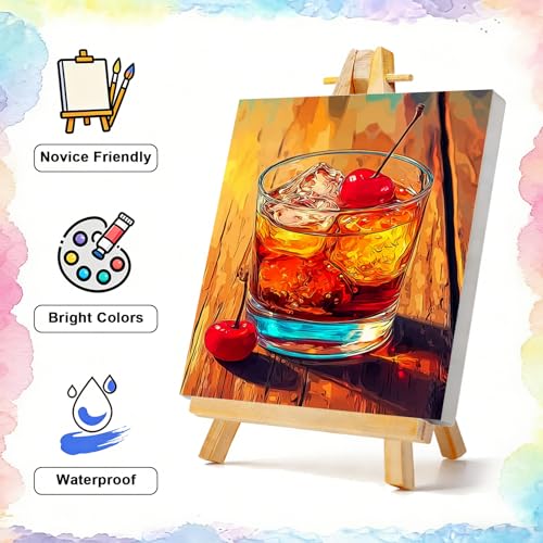 TBAIRO 4 Pack Framed Paint by Numbers Kit for Adults Beginner Cocktail DIY Painting Kits for Adults Cocktail Easy Adult Paint by Number Kits on Canvas for Wall Art Decor 8x12 Inch - color: Cocktail