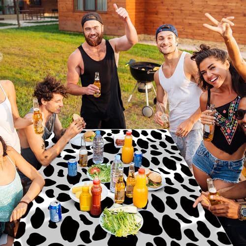 Kochorie 2 Packs 108 x 54 Inch Cow Print Tablecloths, Disposable Black and White Cow Print Table Cloth, Waterproof Cow Themed Plastic Table Cover for Farm Animal Birthday Baby Shower Party Decor - style: Cow Print