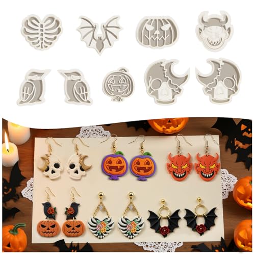 9pcs Halloween Polymer Clay Cutters - 6 Spooky Shapes- Perfect for DIY Earrings & Dangle Earrings Halloween Clay Crafts - color: Halloween Skeleton