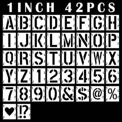 42pcs Alphabet Stencils 1 inch, 42 Pcs Reusable Plastic Letter Stencils and Number Templates Interlocking Kit Art Craft Stencil for Painting on Wood, Wall, Glass, Fabric, Rock, Signage - size: 1 inch