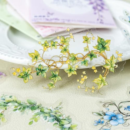 120 Pcs Floral Vine Stickers for Scrapbooking and Journaling | PET material with cascading flowers and vines for junk journals, collage, planners, card making and DIY crafts - color: Climbing Blooms
