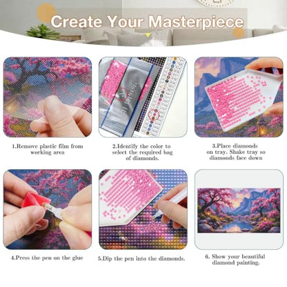HeeBenor 5D Landscape Large Diamond Painting Kits for Adults, 27.5" X15.7" - color: Cherry Blossom 056