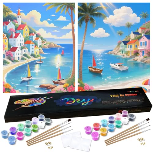 Pangoo Art 2 Pack Paint by Numbers Kit for Adults Beginner，Scenery-Cityscape Paint by Number on Canvas, 12" Wx16 L Paint by Numbers for Adults, Acrylic Adult Paint by Number for Home Decor - color: PA-Cityscape2