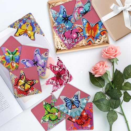 LINFANG 12 Pcs Diamond Painting Bookmark, DIY Corner Book Makers for Book Lovers, Diamond Art Beginners, Small Diamond Art Kits, Paint by Art Crafts Supplies Gift for Women Girls (Butterfly) - color: Butterfly