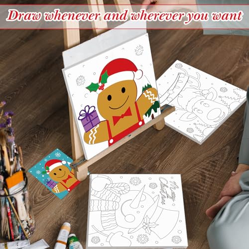 Sherr 12 Pcs Pre Drawn Canvas for Adults,Cute Xmas,8 x 8 Inch | Pre Printed Canvas, Sip and Paint Party Canvas Painting Kit, for Holiday Painting Crafts Favor - size: 8 x 8 Inch, style: Cute Xmas