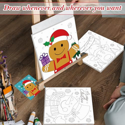 Sherr 12 Pcs Pre Drawn Canvas for Adults,Cute Xmas,8 x 8 Inch | Pre Printed Canvas, Sip and Paint Party Canvas Painting Kit, for Holiday Painting Crafts Favor - size: 8 x 8 Inch, style: Cute Xmas