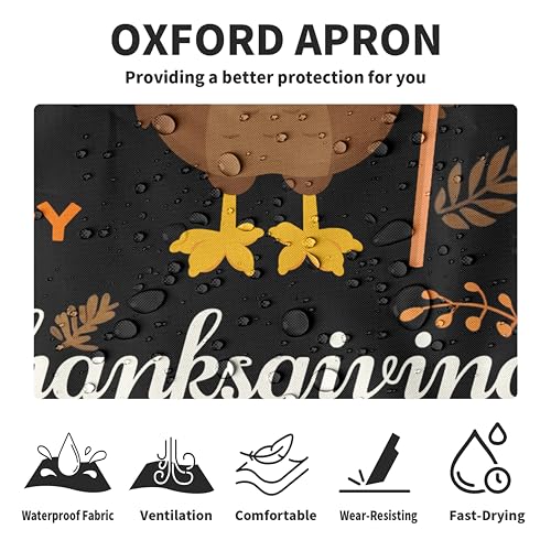Funny Thanksgiving Aprons for Adults Women Men Cartoon Turkey Apron with Pockets Adjustable Kitchen Chef Apron Black Cooking Apron for Cooking, Barbecue, Crafting, Sewing - color: Turkey-black