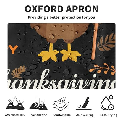 Funny Thanksgiving Aprons for Adults Women Men Cartoon Turkey Apron with Pockets Adjustable Kitchen Chef Apron Black Cooking Apron for Cooking, Barbecue, Crafting, Sewing - color: Turkey-black