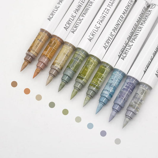 Water Based Acrylic Paint Markers, 9 Colors Paint Pen Set | Gray Series, Soft Brush Tip, Smooth Writing, Marker Pen for Rock Painting, Egg, Wood, Glass, Mugs, Black Paper - color: Gray Series-2