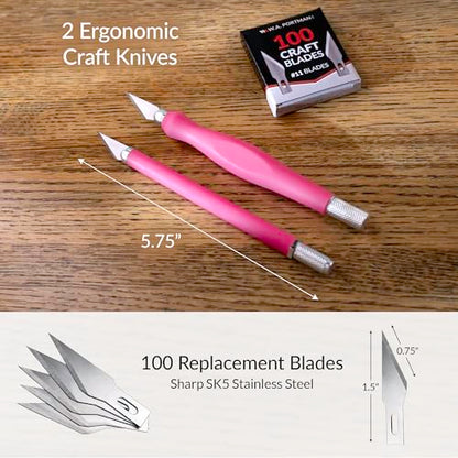 WA Portman 2-Piece Pink Craft Knife Set – Hobby Knife Set with Comfort Grip