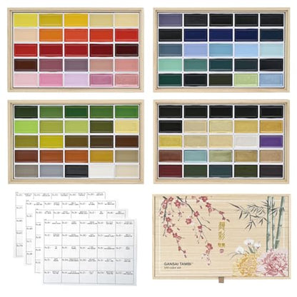 Kuretake Gansai Tambi Watercolor Paint Set, 100 Colors, Wooden Box, Japan - style: 100 Colors Ⅳ