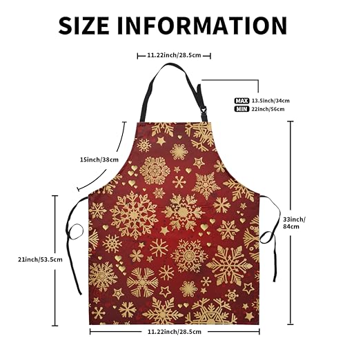 Winter Apron Gold Snowflakes Apron for Adult Red Christmas Aprons with Adjustable Strap Baking Aprons with Two Pockets for Cooking,Crafting, Painting - color: Gold Snowflakes