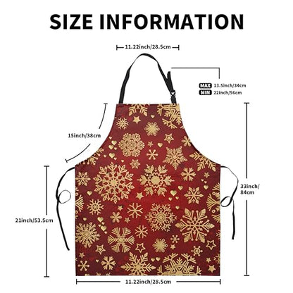 Winter Apron Gold Snowflakes Apron for Adult Red Christmas Aprons with Adjustable Strap Baking Aprons with Two Pockets for Cooking,Crafting, Painting - color: Gold Snowflakes