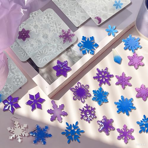 Snowflake Earring Mold, in Pairs Christmas Earring Molds with Hole | Durable 6Pcs Snowflake Silicone Molds for Earring, UV Resin Christmas Pendant Gifts, DIY Winter Wonderland Party Home Decor - color: 6 Pcs Snowflake Earring Mold Set