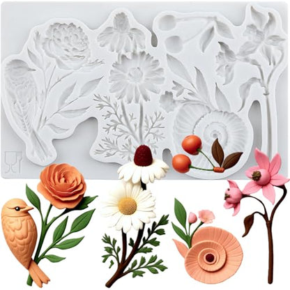 Bird Flower Snail Cherry Polymer Clay Molds Flower Silicone Mold - color: Style H