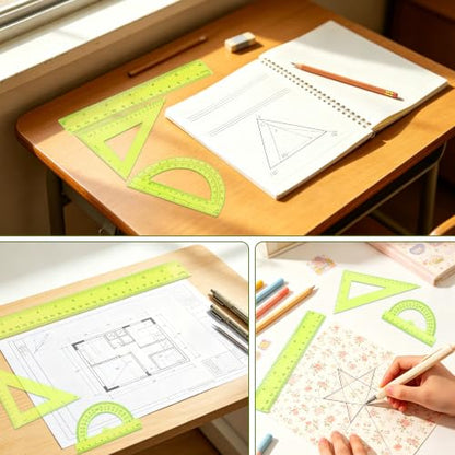 Plastic Clear Ruler Math Set - 6'' 12'' Transparent Straight Ruler, 4'' 6'' Protractor, 30/60 & 45/90 Triangle Ruler, Geometry Math Measuring Tool for School Home Office Drawing Teachers Kids Yellow - color: Yellow
