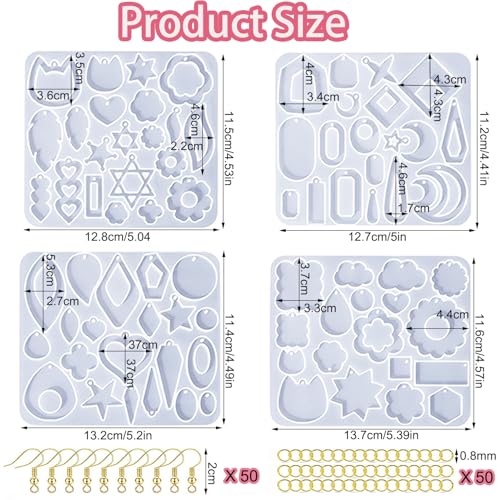 104Pcs Geometric Resin Earring Molds Kit, Flower Shaped Earrings Silicone Mold for Epoxy Resin Dangle Drop Jewelry Molds Making Kit with 100 Earring Hook for Earrings Necklace Pendants (Irregular) - color: Irregular