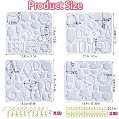 104Pcs Geometric Resin Earring Molds Kit, Flower Shaped Earrings Silicone Mold for Epoxy Resin Dangle Drop Jewelry Molds Making Kit with 100 Earring Hook for Earrings Necklace Pendants (Irregular) - color: Irregular