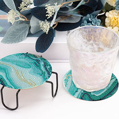 8 Pcs Ocean Diamond Art Painting Coasters with Holder, DIY Ocean Diamond Crafts Coasters for Adults, Diamond Art Painting Kits for Women, Beginners, Diamond Craft Supplies - color: Marble Ocean