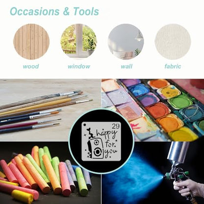 Birthday Stencils for Painting, 64 Pcs 3 Inch for Cards Scrapbooks | Reusable & Easy to Clean, Cake & Party Icons, Favor Bags, Cupcake Picks, Classroom Projects, Beginner Friendly - color: Birthday