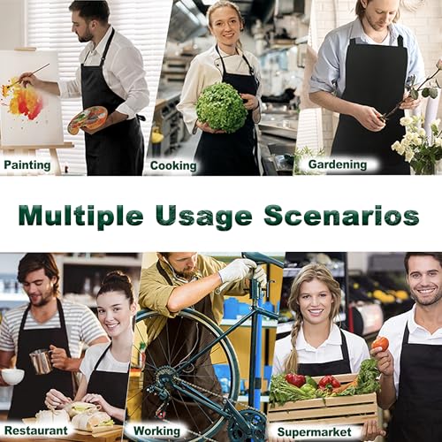3 Pack Black White Chef Apron, Adjustable Kitchen Apron with 3 Pocket for Men Women Waitress Waiter Serve (Polycotton) - color: Black