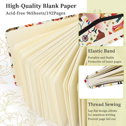 4.8" Pocket Sketch Book,80gsm Hardcover Art Sketchbook for Drawing Journal | Cloth Cover,80gsm Blank Paper,96Sheets,Lay-Flat,Portable Travel Creation Paint Diary Memo Planner,Dry MediaCircus Troup - color: Cloth Cover-4.8x4.8in-Circus Troup