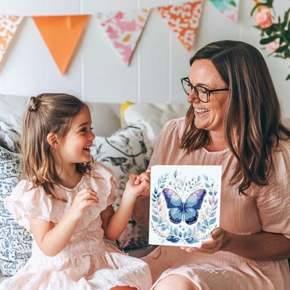 Butterfly Paint by Numbers Kit for Kids with Frame Wooden Easel 8x8 inch - color: style-3