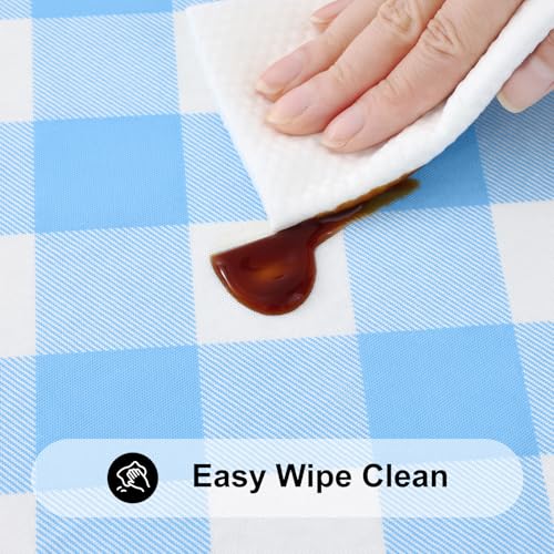 Smiry 4 Foot Picnic Table Cloth, Flannel Backed Fitted Vinyl tablecloths | Waterproof Elastic Rectangle Tablecloth ,Buffalo Plaid Table Covers for Dining, Camping (Baby Blue and White, 24" x 48") - color: Baby Blue and White, size: 48" x 24" (Rectangular)