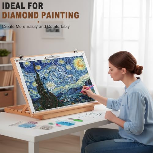 24.9"x17.3" Beechwood Tabletop Easel with Paint and Sketch Papers,Mask Tape | Extra Large Adjustable Art Easel Stand, Drawing Board for Painting, Sketching and Diamond Art - style: A2