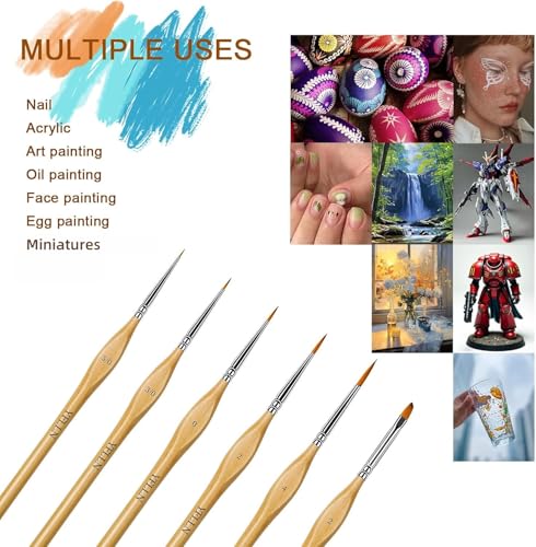 6Pcs Miniature Paint Brushes Set with Triangular Handles - for Acrylics, Oils, Watercolors & Paint by Number, Figurine - size: 6PCS