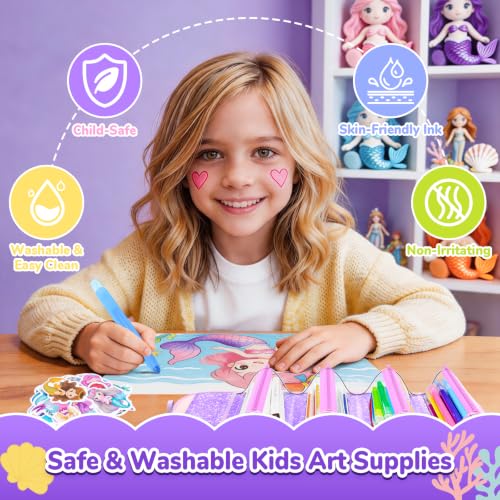 DreamyCandy 70 Pcs Washable Markers Set for Kids 4-8, Mermaid Art Set Gifts - color: Purple Mermaid