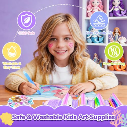 DreamyCandy 70 Pcs Washable Markers Set for Kids 4-8, Mermaid Art Set Gifts - color: Purple Mermaid