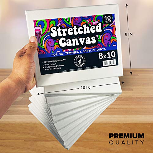 10 Pack Stretched Canvases for Painting, 8x10 Blank Rectangle Canvas Boards, Ideal for Acrylic, Oil, and Mixed Media Art, Small Art Canvases for Painting, Perfect for Supplies and Bulk Projects - size: 8x10 - 10 Pack