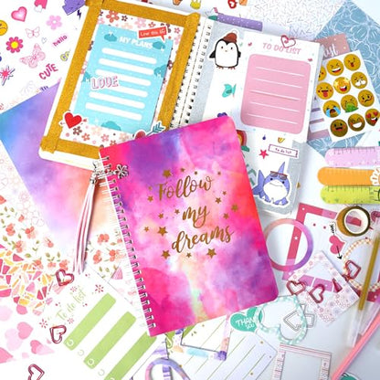 Pure Vie DIY Journal Kit for Girls Ages 8-14, Journaling Art Crafts Kit for Tween & Teen Girls, Creative Scrapbook & Diary Supplies Toy Set with Notebook Sticker - Fun Cute Birthday Xmas Gifts Ideas
