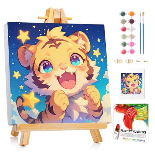 XTCIXAL Paint by Numbers Kit for Kids with Frame, Tiger, 8X8 inch - color: 12-Tiger
