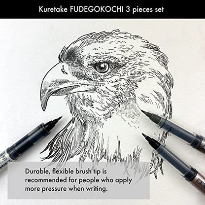Kuretake Zig Inktober pen set, for Illustration, Manga Drawing, Lettering and Calligraphy, Professional Artist, Made in Japan (FUDEGOKOCHI(3pcs.)) - style: FUDEGOKOCHI(3pcs.)