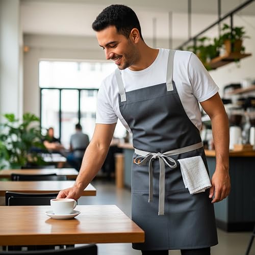 Professional Work Apron for Men & Women – 100% Cotton with waterproof Membrane, Cross Back Straps - color: Cloud Grey