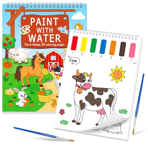 SOCOLER Paint with Water Coloring Books for Toddlers, Farm Theme Mess Free Watercolor Painting Papers for Kids Water Color Paint Kit Art Craft Gift for Ages 1-3, 4-8 - color: Farm