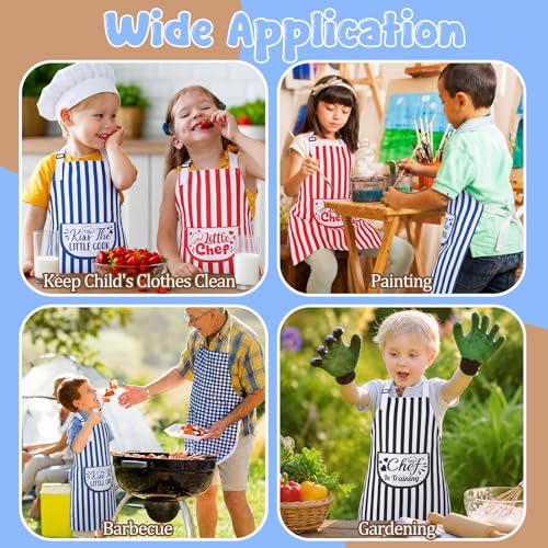 3 Pack Kids Apron for Cooking Adjustable Kids Chef Aprons | Kitchen Funny Aprons with Pockets for Boys Girls Toddler Painting Baking Artist Apron - color: Black,red,blue