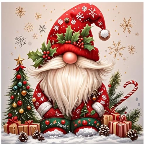 CRZMODE Christmas Diamond Art Kits for Adults,Gnome Diamond Painting Kits for Adults Beginners,5D DIY Round Full Drill Gem Art Paint by Diamonds Dots Crafts Kits for Home Decor Gift 14x14inch - color: Gnome(14X14")