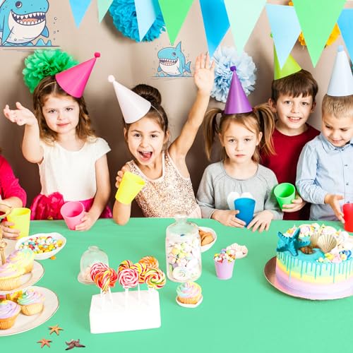 Kinlop 12 Pcs Plastic Light Sky Blue Tablecloths Green Disposable Rectangle Table Covers 54 x 72 Inch for Gender Reveal Parties Baby Shower Engagement Wedding, Fits 5 to 6 Foot Rectangle Tables - color: Summer Color