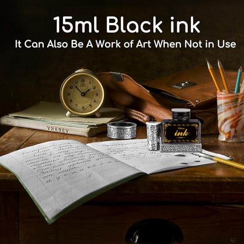 Calligraphy Ink Pen Ink Black,15ml Black Ink,2-in-1 Pen Holder Ink,Suitable for quills Quill Pen dip Pen Calligraphy Pen Drawing Pen,Carbon Free Ink for pens