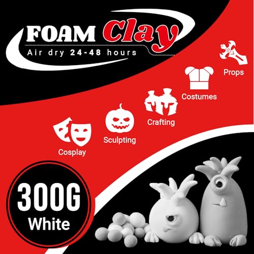 CALPALMY Moldable Foam Clay - 300g High Density Air Dry Clay for Intricate Designs, Cosplay, Crafting, and Artistic Projects - Cutting with a Knife or Rotary Tool, Sanding or Shaping (White) - color: White, size: 300g Basic pack