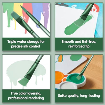 Acrylic Paint Brush Set, 6 pcs Watercolor Brushes, Painting Brush Nylon Hair Brushes for All Purpose Oil Watercolor Painting Beginner Kits (6, Green) - color: Green