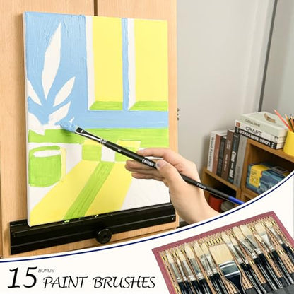 Falling in Art 15 Pcs Professional Oil Paint Brush Set, Natural Hog Bristle - color: Black