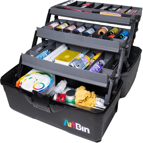 ArtBin 3-Tray Art Supply Box Versatile Organizer for Brushes, Paints, Stamps, and More - Durable Hard Plastic, Secure Closure, Portable with Top Trays and Dividers - style: Three Tray
