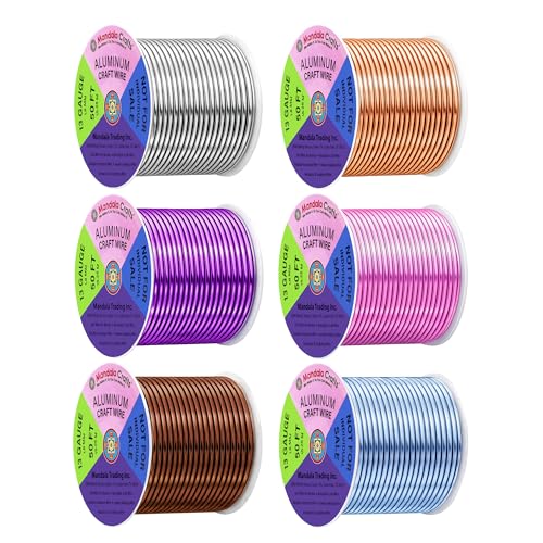 Mandala Crafts 13 GA Blue Pink Brown Assorted Anodized Aluminum Craft Wire - color: Silver Tone Copper Tone Purple Pink Brown Ice Blue, size: 13 Gauge 50X6 Feet